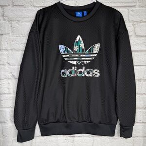 Adidas Black Pullover Sweatshirt with Floral Trefoil - Size: L